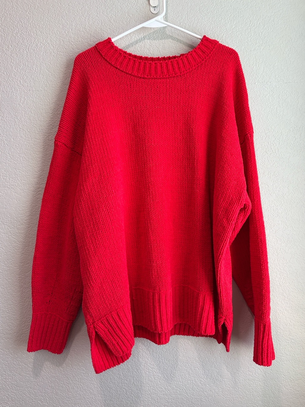 NWT Aerie Oversized Knit Crew Neck Sweater Red Women’s Size XL